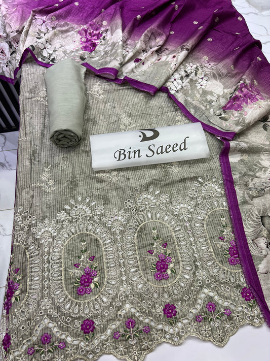 Bin Saeed Embroidered Khaddar 3-Piece Suit