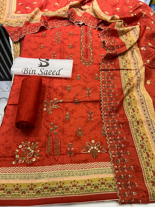 Bin Saeed Embroidered Khaddar 3-Piece Suit